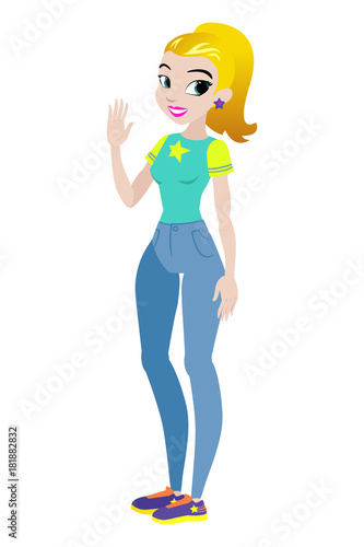 Teenager vector girl with yellow hair. Character . Isolated against white background. Build your own design. Cartoon flat-style vector illustration