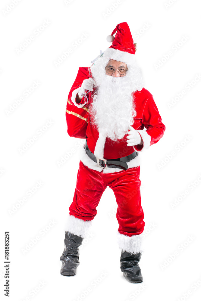 Santa Claus with a bag full of presents isolated on white background. Santa Claus with a bag full of presents isolated on white background.