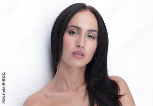 Beautiful girl close up face portrait with long hair style.