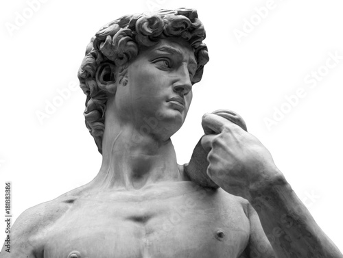 Head of a famous statue by Michelangelo - David from Florence, isolated on white photo