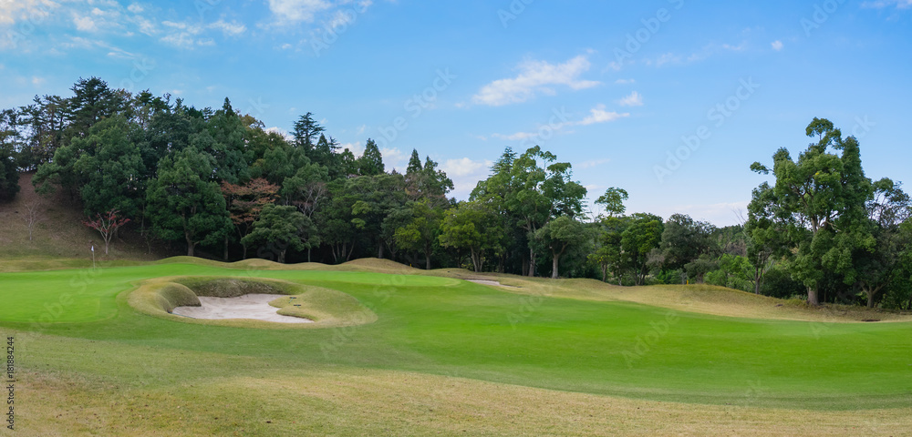 Golf Course where the turf is beautiful and green in Chiba Prefecture, Japan. Golf is a sport to play on the turf Golf Course where the turf is beautiful and green in Chiba Prefecture, Japan. Golf is a sport to play on the turf