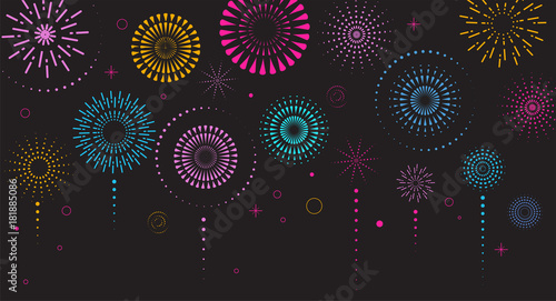 Fotografia Fireworks and celebration background, winner, victory poster