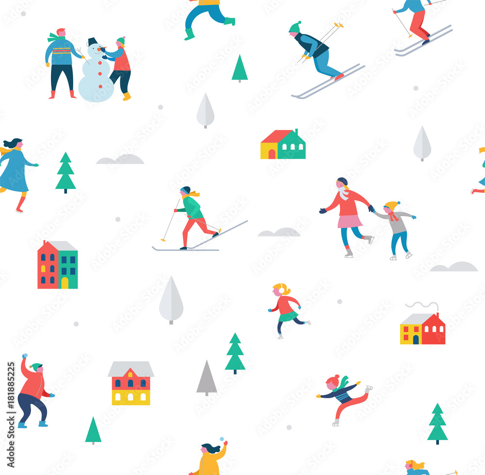 Winter sport scene, Christmas festival and fair, families with kids make fun Winter sport scene, Christmas festival and fair, families with kids make fun
