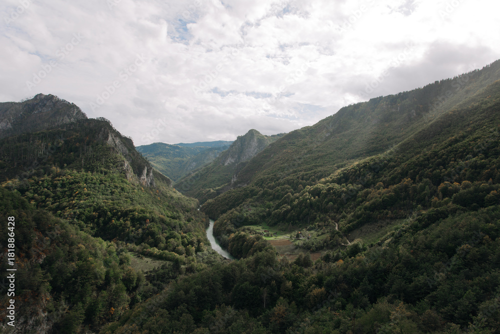 Beautiful view over tara river in montenegro landscape
