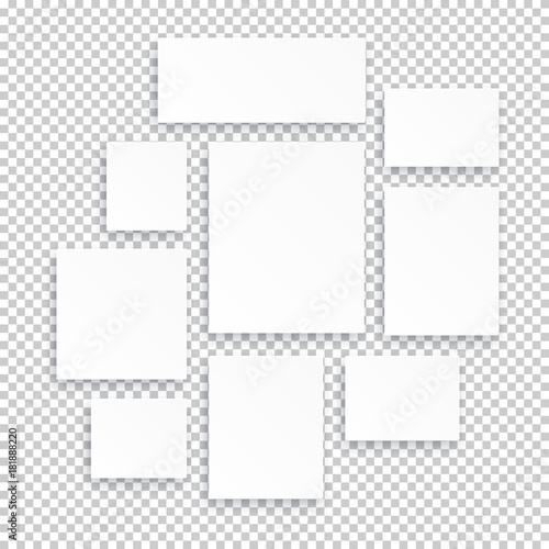 Blank white 3d paper canvas or photo frames isolated on transparent background
