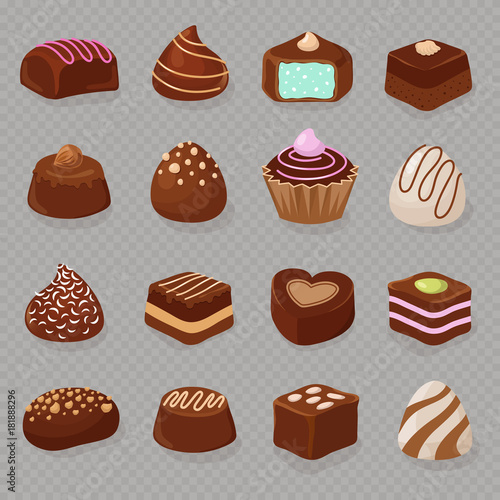 Cartoon chocolate desserts and candies
