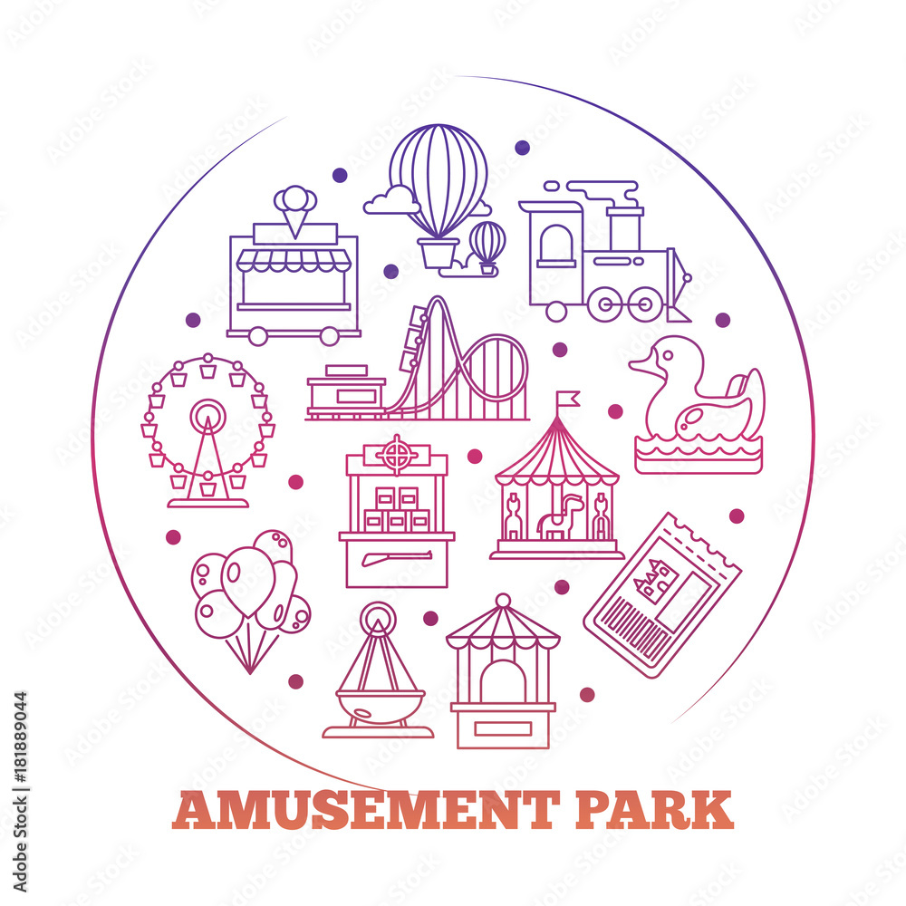 Line icons amusement park round logo design