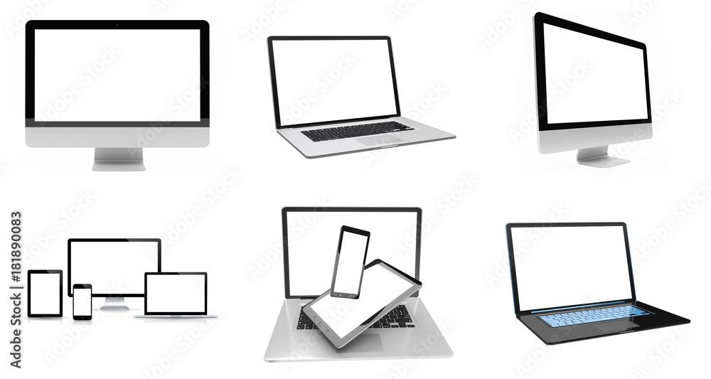 Modern digital silver tech device pack 3D rendering Modern digital silver tech device pack 3D rendering