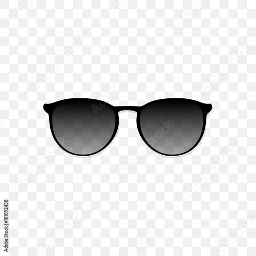 Realistic sunglasses with a translucent black glass on a transparent background. Protection from sun and ultraviolet rays. Fashion accessory vector illustration.