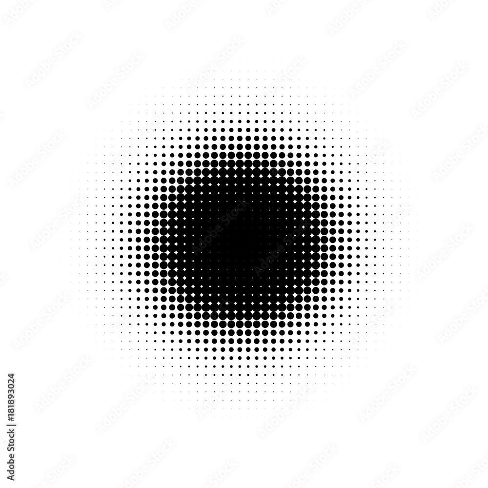 Isolated black color abstract round shape halftone dotted cartoon comics blot background, dots decorative elements vector illustration