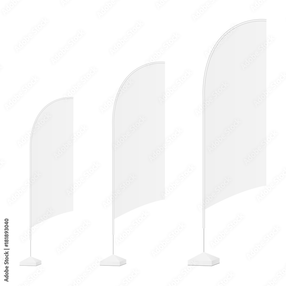 Set of outdoor advertising flags of different sizes. Blank vertical ...