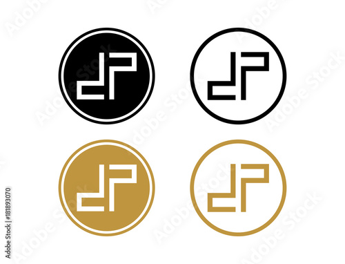 Black and Gold Circle Abstract Identity Letter DP Modern Logo Symbol