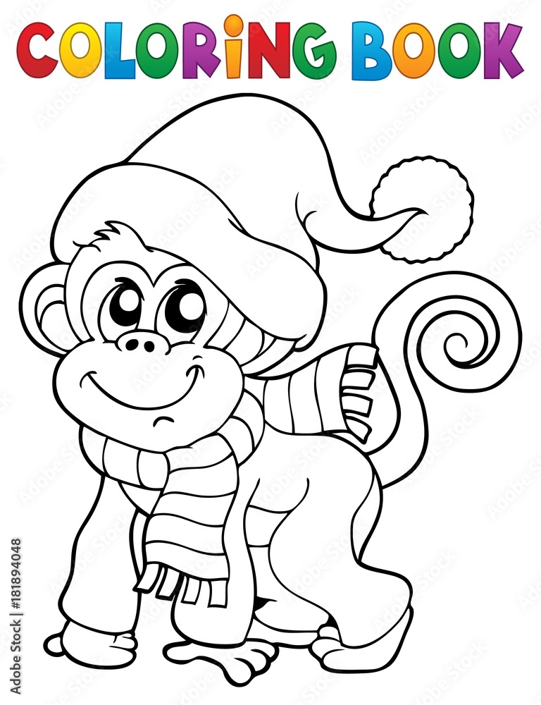 Naklejka premium Coloring book monkey in winter clothes