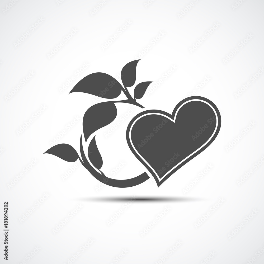 Fototapeta premium Abstract heart icon with shadow. Abstract heart and leaf logo template.