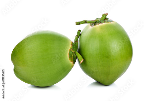 Green coconut fruit isolated on white background