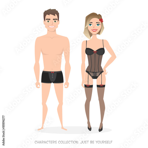 Man and woman in lingerie. Cartoon style.