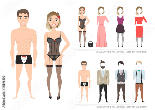 Clothing sets for man and woman. Constructor character.