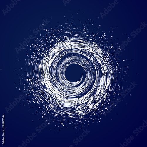 Huge hurricane, tornado, typhoon, white swirl clouds, twister on blue sea background top view. Danger cyclone vector illustration, web infographic.