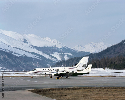 Private jets and planes in the airport of St Moritz Switzerland © CoolimagesCo