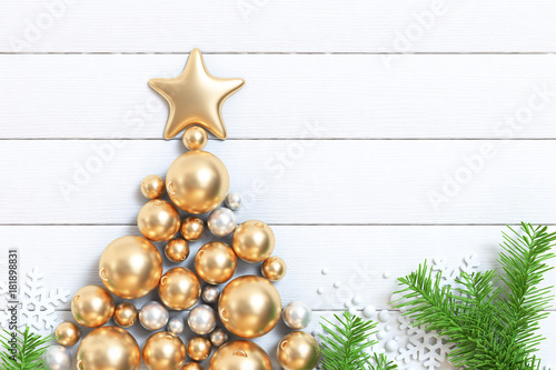 white wood floor many gold ball and star christmas holiday new year concept 3d rendering