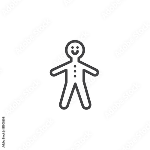 Christmas gingerbread man line icon, outline vector sign, linear style pictogram isolated on white. Christmas cookie symbol, logo illustration. Editable stroke