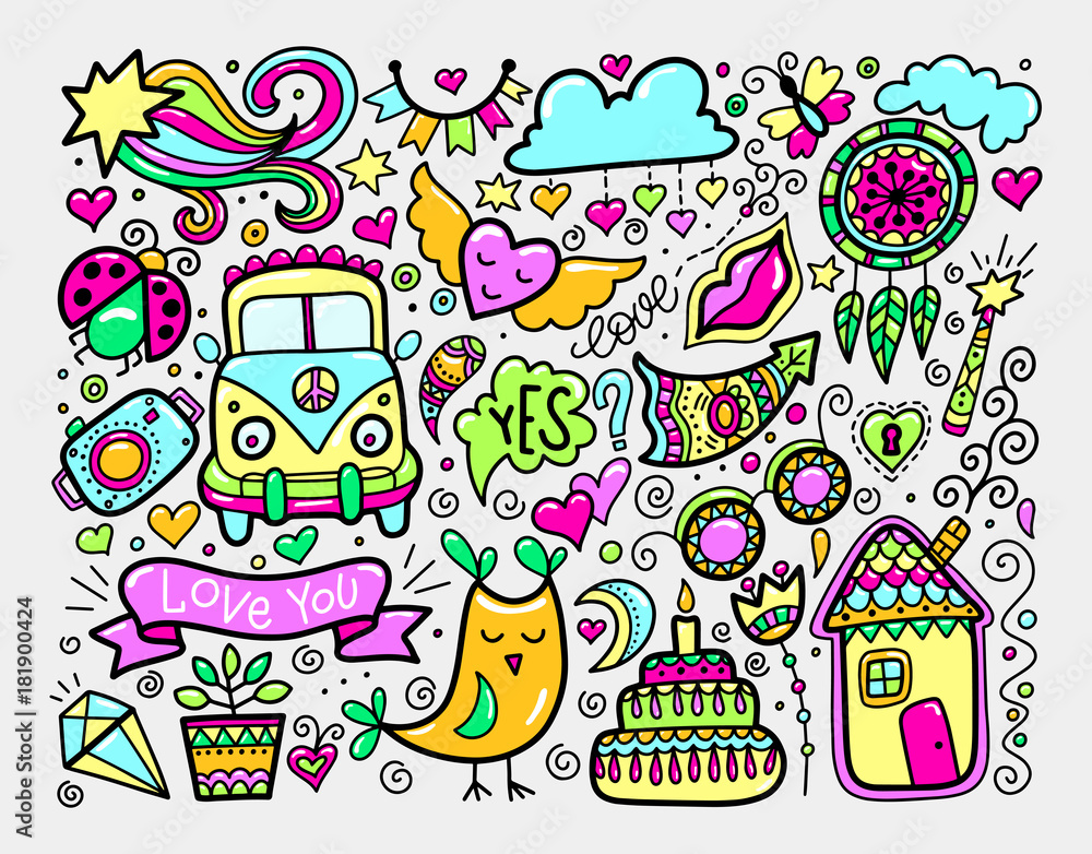 bright sketch drawing doodle elements set, lovely collection bright sketch drawing doodle elements set, lovely collection