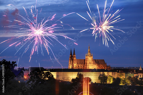 Fiereworks over the Prague castle, Czech republic , in the night 