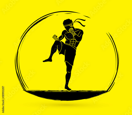 Muay Thai, Thai boxing standing ready to fight action graphic vector