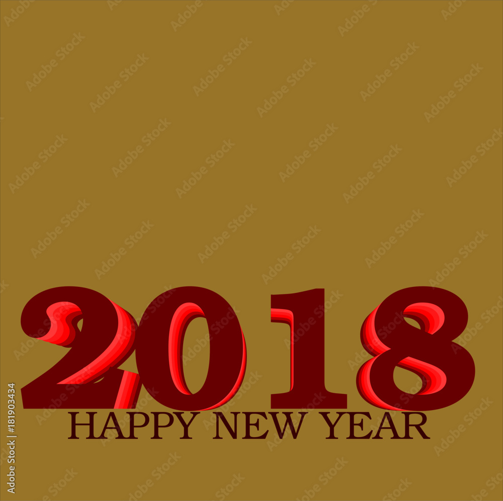  Happy New Year 2018 greeting RED with golden background Illustration with gradients vector illusion space