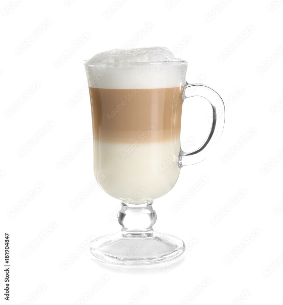 Glass with latte macchiato on white background Glass with latte macchiato on white background