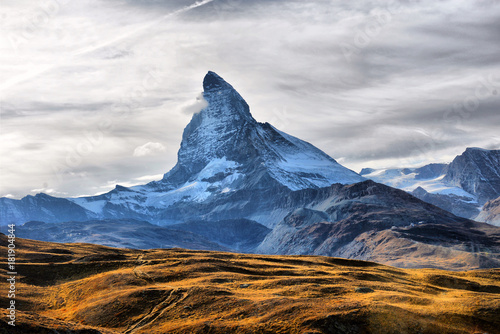 Amazing View of the panorama mountain range near the Matterhorn in the Swiss Alps.