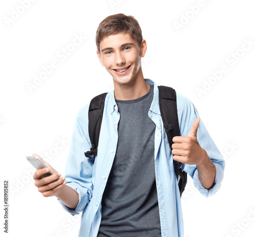 Teenager boy with mobile ph...