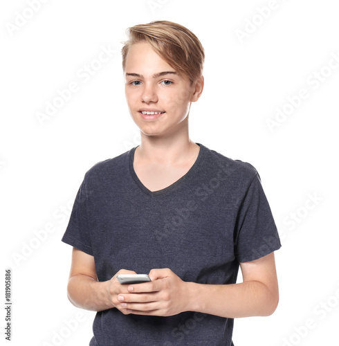 Teenager boy with mobile ph...