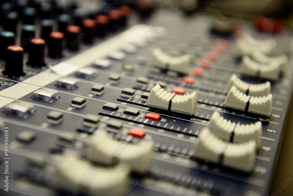 Close up of slider on professional sound mixer. Close up of slider on professional sound mixer.