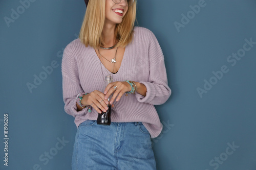 Attractive hipster girl on ...