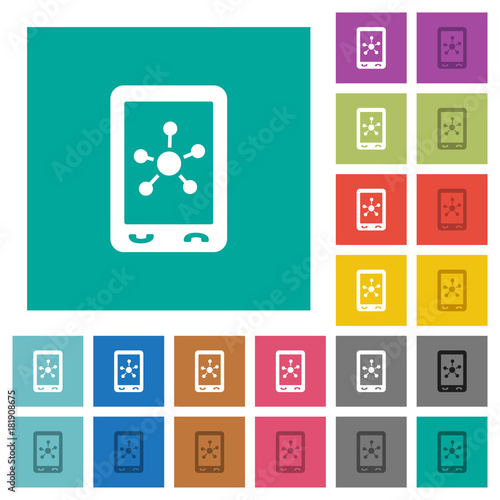 Mobile social networking square flat multi colored icons