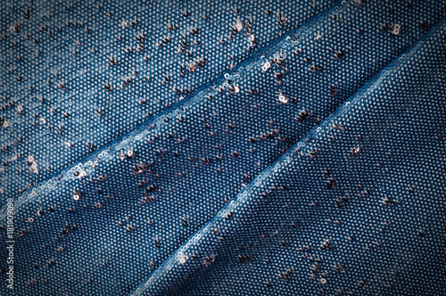 Texture, background, pattern. Silk fabric of blue color embroide photo