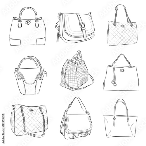 Woman bag from thin lines vector illustration. photo
