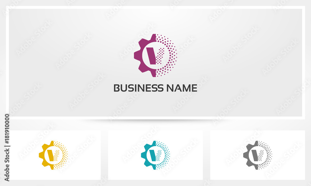 V Letter Gear Dots Alphabet Logo Vector V Letter Gear Dots Alphabet Logo Vector