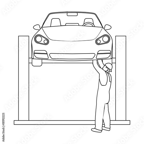 Car on the lift single icon in outline style for design.Car maintenance station vector symbol stock illustration web.