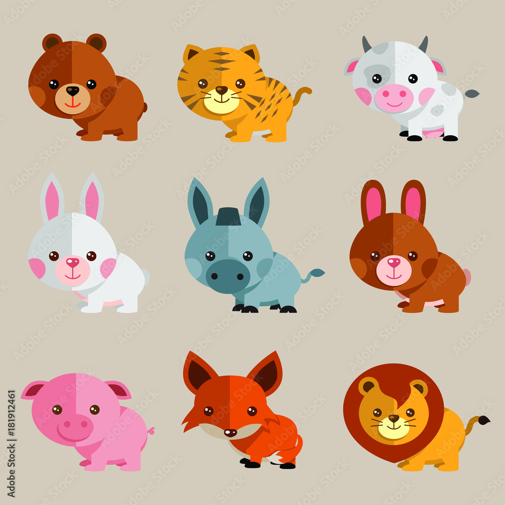 Fototapeta premium cute and funny vector animal illustration set