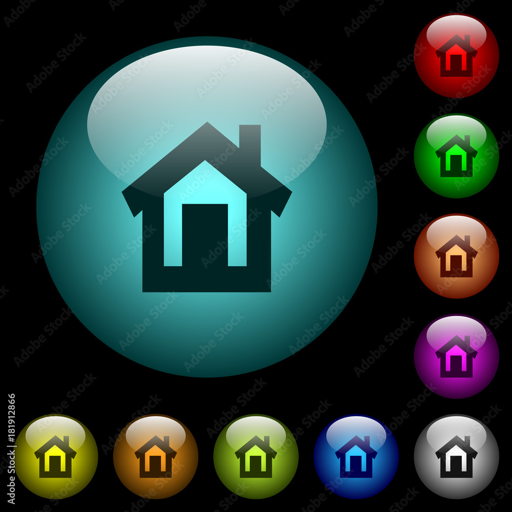Home icons in color illuminated glass buttons Home icons in color illuminated glass buttons