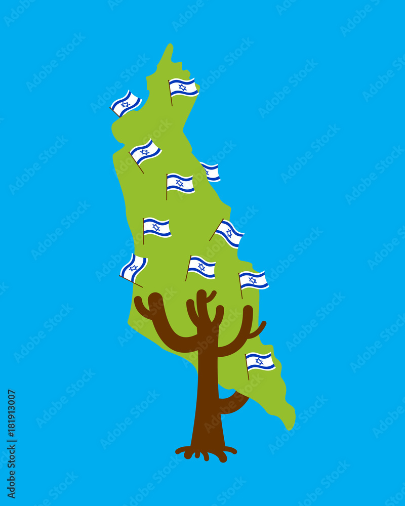 Patriotic tree Israel map. Israeli flag. National political Plant. Vector illustration