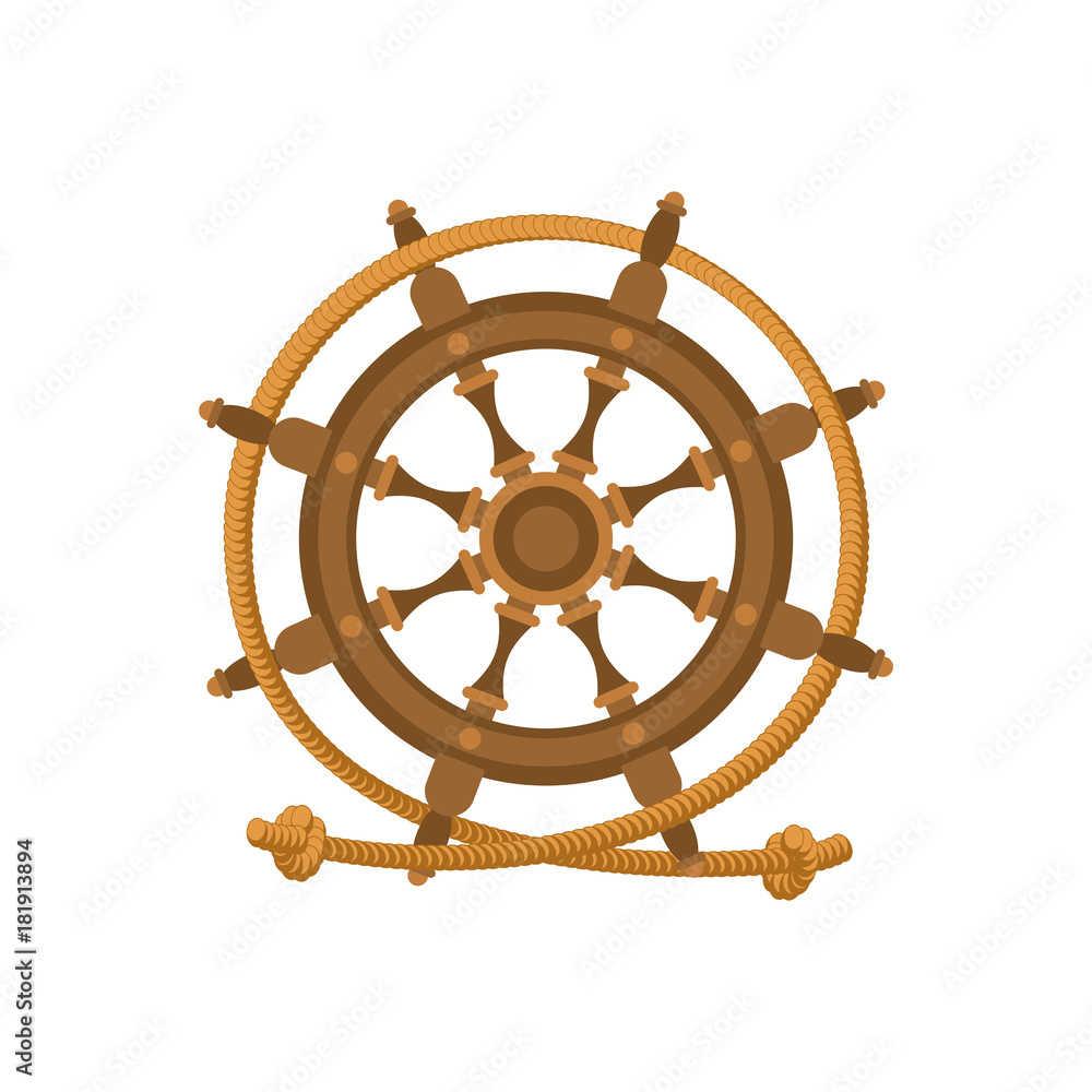 Rope and helm. Sea emblem. Vector illustration