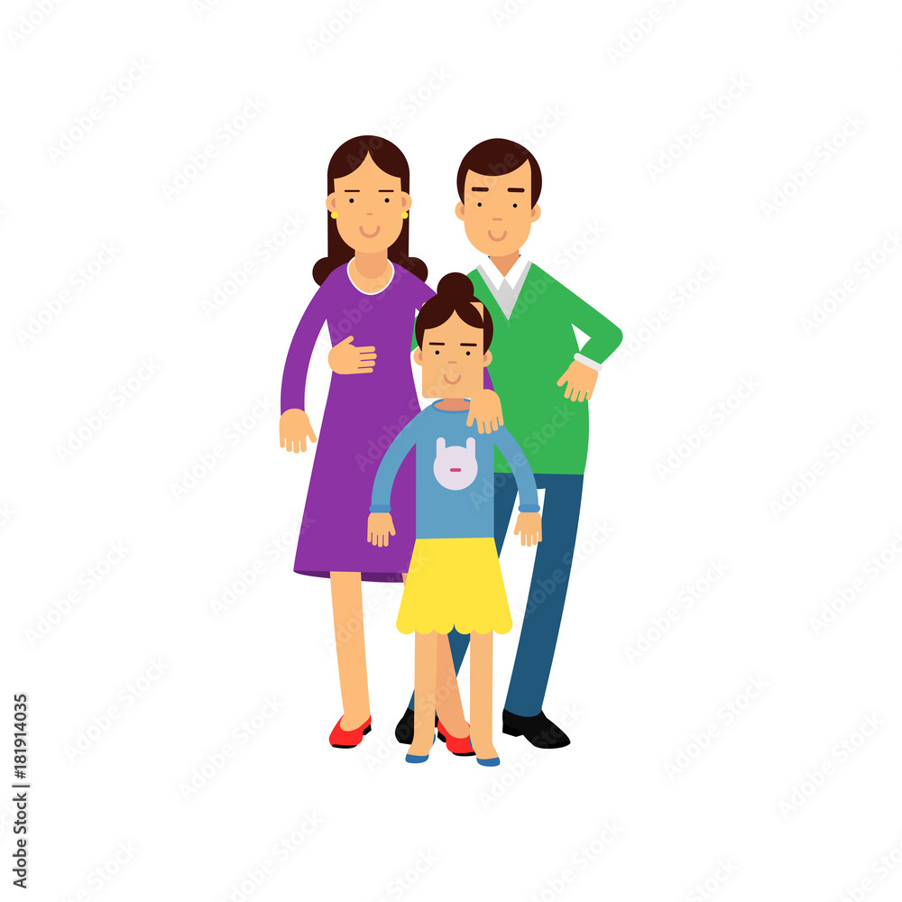 Young parents posing with their daughter, husband and wife with kid vector Illustration