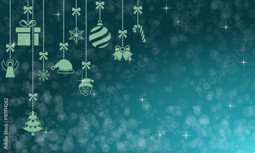 Weihnachtskarte mit hängenden Weihnachtsmotiven - (Türkis)