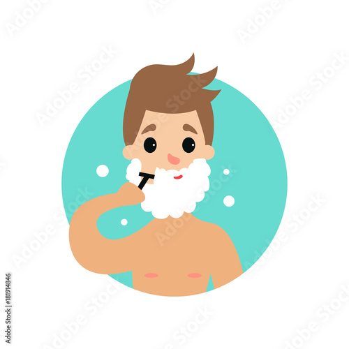 Man shaving face with foam, man caring for himself vector Illustration