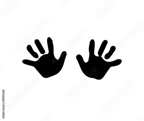 Black silhouette of baby hand prints isolated on white background.
