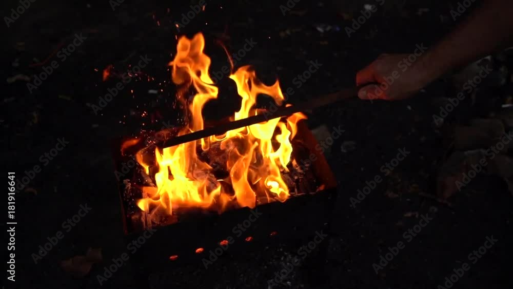 Slow motion Burning flame at the metal square barbecueSlow motion Slow motion Burning flame at the metal square barbecueSlow motion