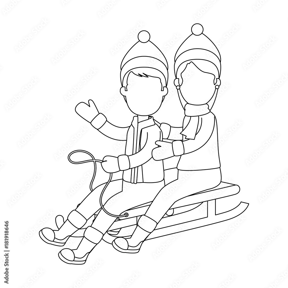 couple on snow sled vector illustration design couple on snow sled vector illustration design